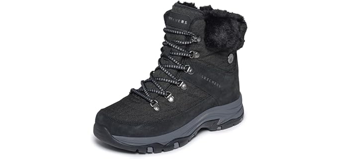 Skechers Women's TREGO - STORMIE FROST Waterproof Cold Weather Lace-Up with side-zip boot, Black/Black 9.5M