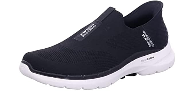 Skechers Men's Slip-ins: GO Walk 6 - Easy On Slip-On Walking Sneakers, Black/White, 11