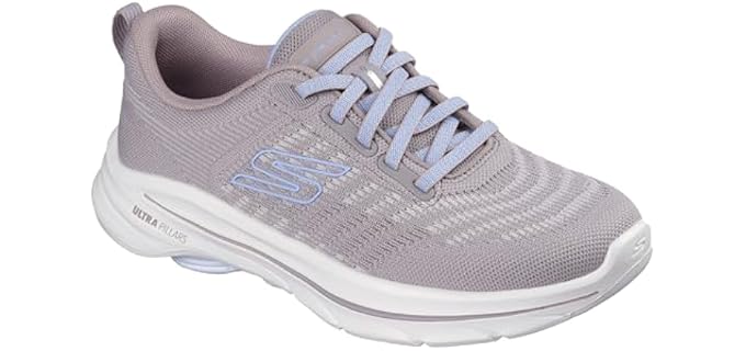 Skechers Women's Go Walk 8 Britt Sneaker, Taupe/Blue, 7
