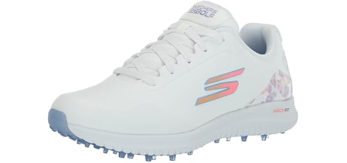 Skechers Women's Go Max Arch Fit Spikeless Golf Shoe Sneaker, White Floral Waterproof, 7