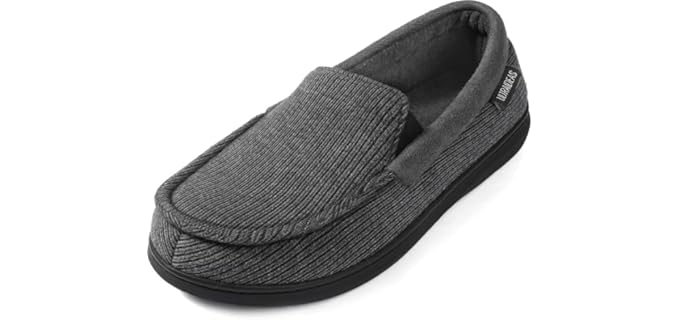 ULTRAIDEAS Men's Breathable Moc Slippers Memory Foam, Charcoal Grey, 11 | Machine Washable,Indoor Outdoor Non Slip,Slip On Loafer Shoes,Gift for Father