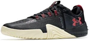 Under Armour, Mens, TriBase Reign 6, Black/Winter White/Racer Red, Men 10 Medium
