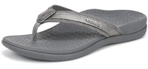 Vionic Women's Tide 2.0 Flip-Flop Pewter Metallic Leather 7 M