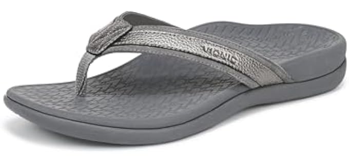 Vionic Women's Tide 2.0 Flip-Flop Pewter Metallic Leather 7 M