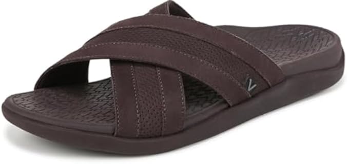 Vionic Men's Tide Slide Slide Sandal Chocolate Brown Leather 10 M