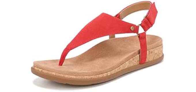 Vionic Women's Copal Kirra Fashionable Strappy Flat Sandals-Supportive Ladies Comfort Sandals Red Suede 10 Wide