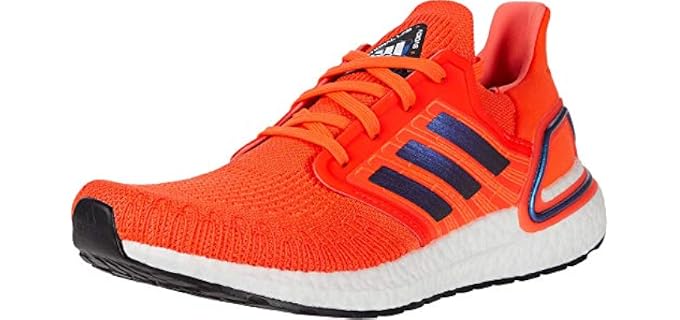 adidas mens Ultraboost 20 Sneaker, Solar Red/Boost Blue Violet Metallic/ White, 10.5 US