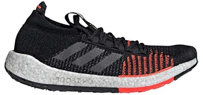 adidas Originals Men's PulseBOOST HD Athletic Shoe, Black/Grey/Solar Red, 4.5 M US