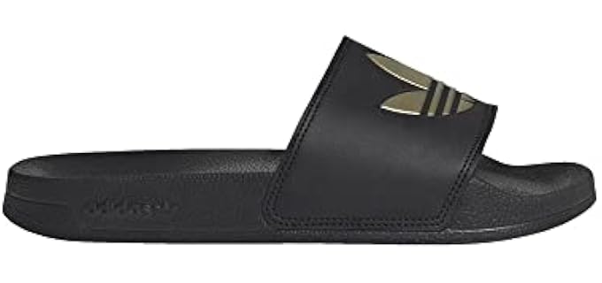 adidas Originals Women's Adilette Lite Slide, Core Black/Core Black/Matte Gold, 6